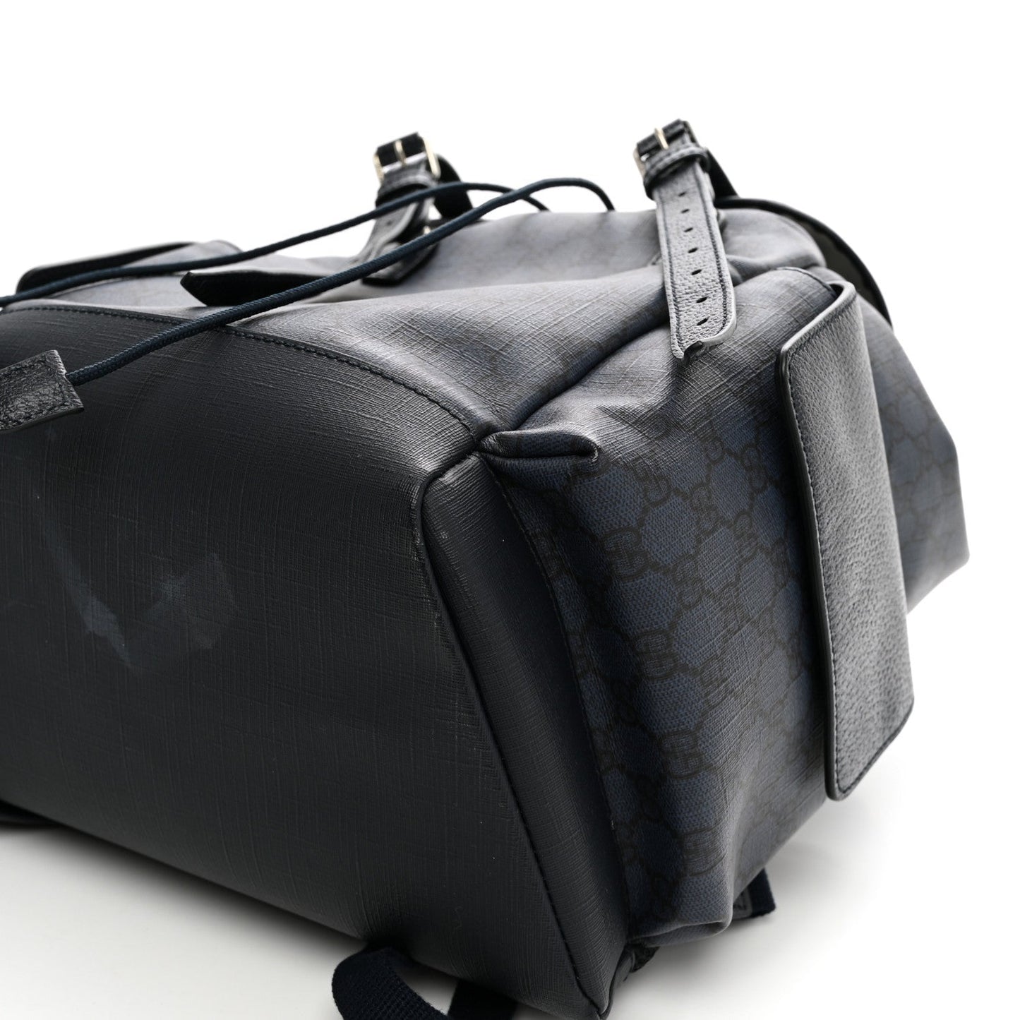 GG Supreme Monogram Textured Dollar Calfskin Medium Ophidia Double Buckle Backpack Blue Dark Blue Black