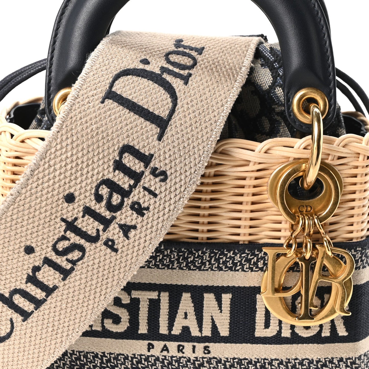 Wicker Oblique Mini Lady Dior Bag Blue