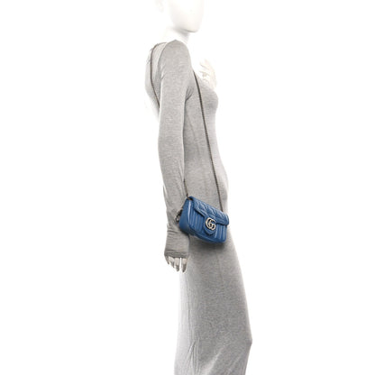 Calfskin Matelasse Aria Super Mini GG Marmont Shoulder Bag Clear Blue