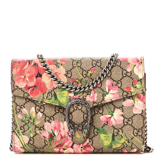 GG Supreme Monogram Blooms Mini Dionysus Chain Wallet Beige Multicolor Dry Rose