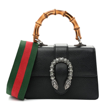 Dollar Calfskin Crystal Web Mini Dionysus Bamboo Top Handle Bag Black Black Diamond