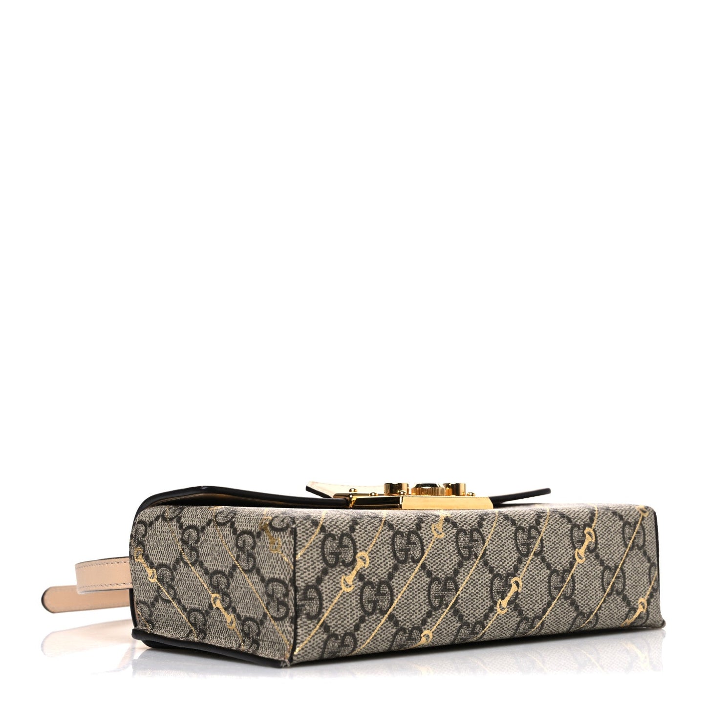 GG Supreme Monogram Calfskin Horsebit Print Mini Padlock Top Handle Shoulder Bag Beige Ebony Light Pink