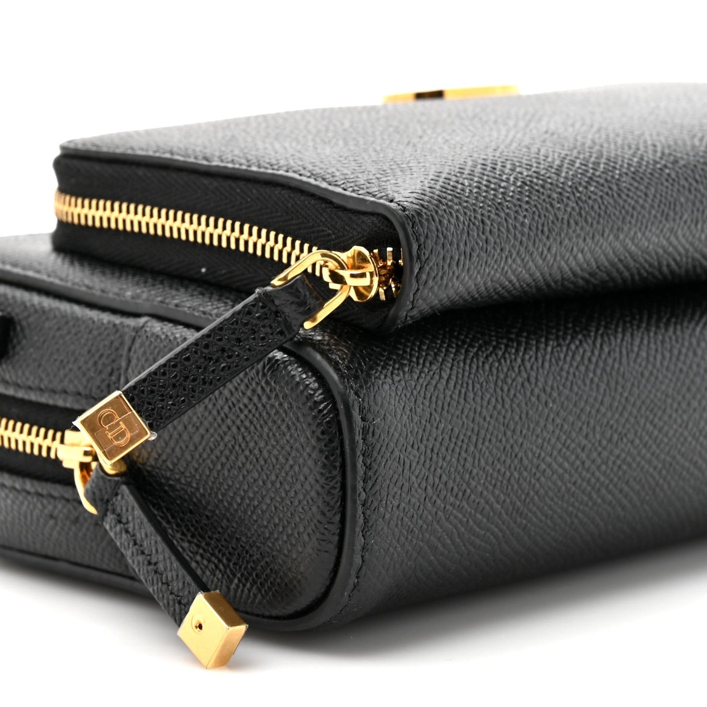 Grained Calfskin Caro Double Pouch Black