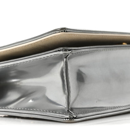 Metallic Patent Studded Diorama Top Handle Wallet on Chain Pouch Silver