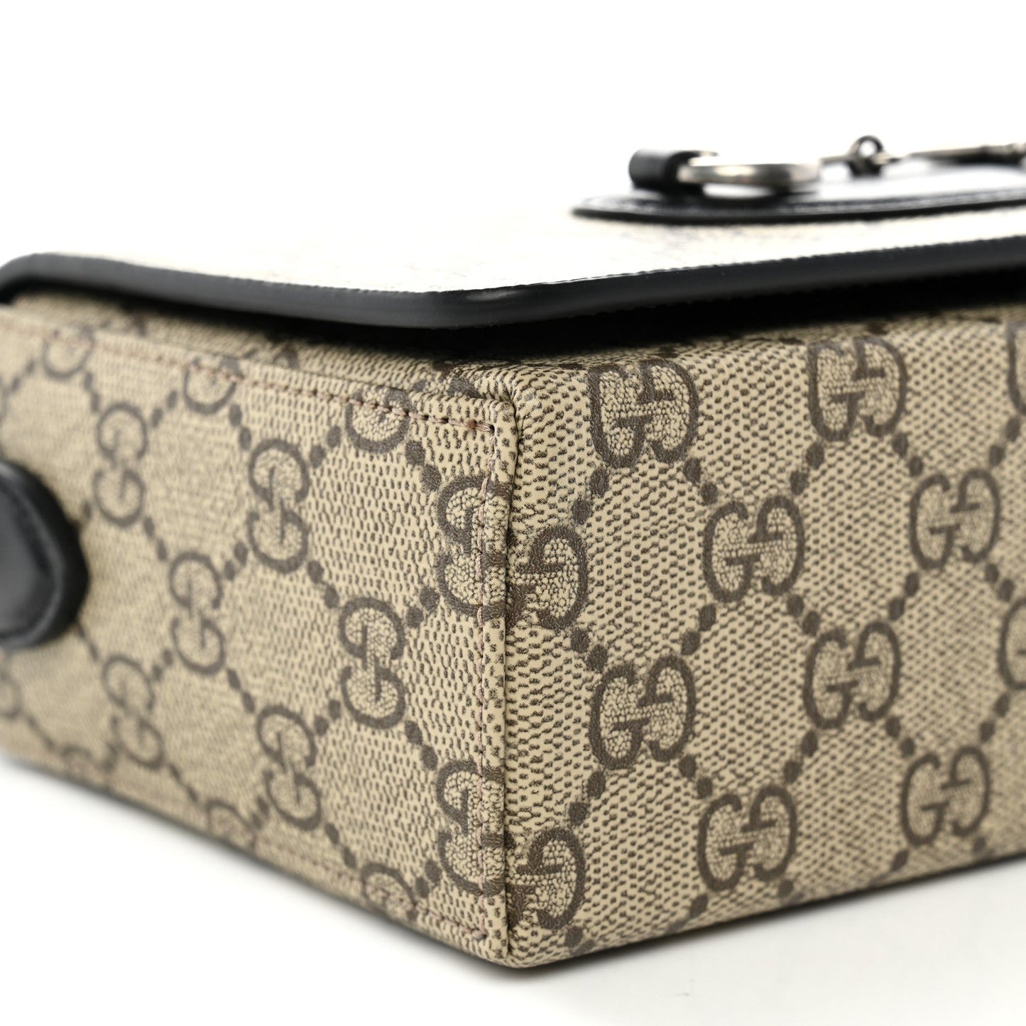 GG Supreme Monogram Mini Horsebit 1955 Shoulder Bag Beige Ebony Black