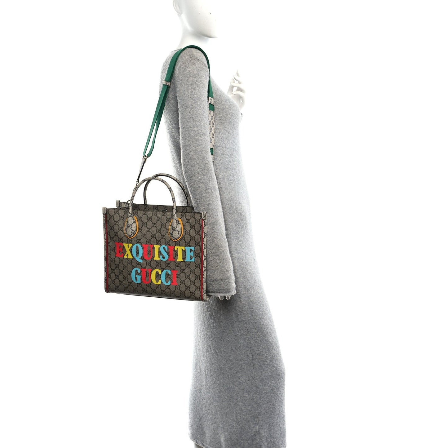 GG Supreme Monogram Exquisite Small Tote Beige Ebony Blue Crop Live Red