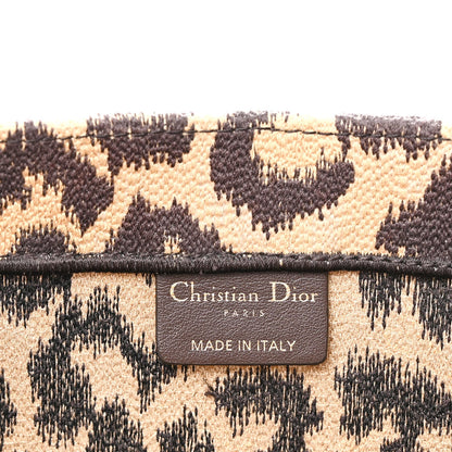 Canvas Mizza Embroidered Medium Leopard Book Tote Beige