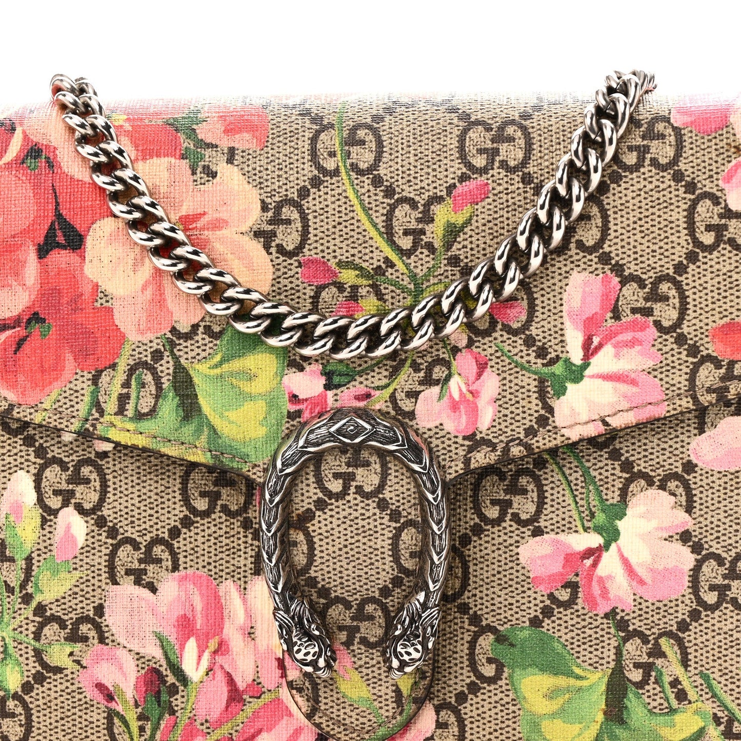 GG Supreme Monogram Blooms Mini Dionysus Chain Wallet Beige Multicolor Dry Rose