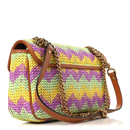 Calfskin Raffia Woven Small GG Marmont Shoulder Bag Multicolor