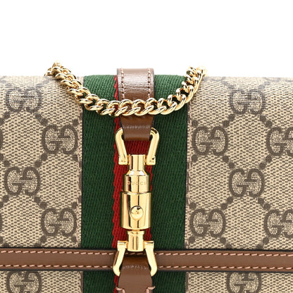 GG Supreme Monogram Azalea Calfskin Web Jackie 1961 Chain Wallet Beige Ebony Brown Sugar