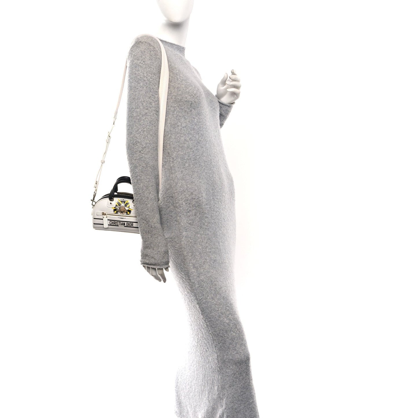 Calfskin Animal Print Micro Dior Vibe Zip Bowling Bag White Multicolor