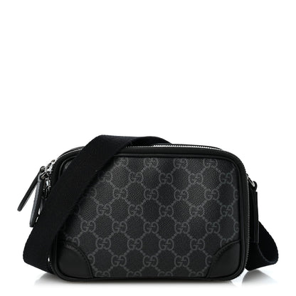 GG Supreme Monogram Textured Calfskin Emblem Mini Crossbody Black