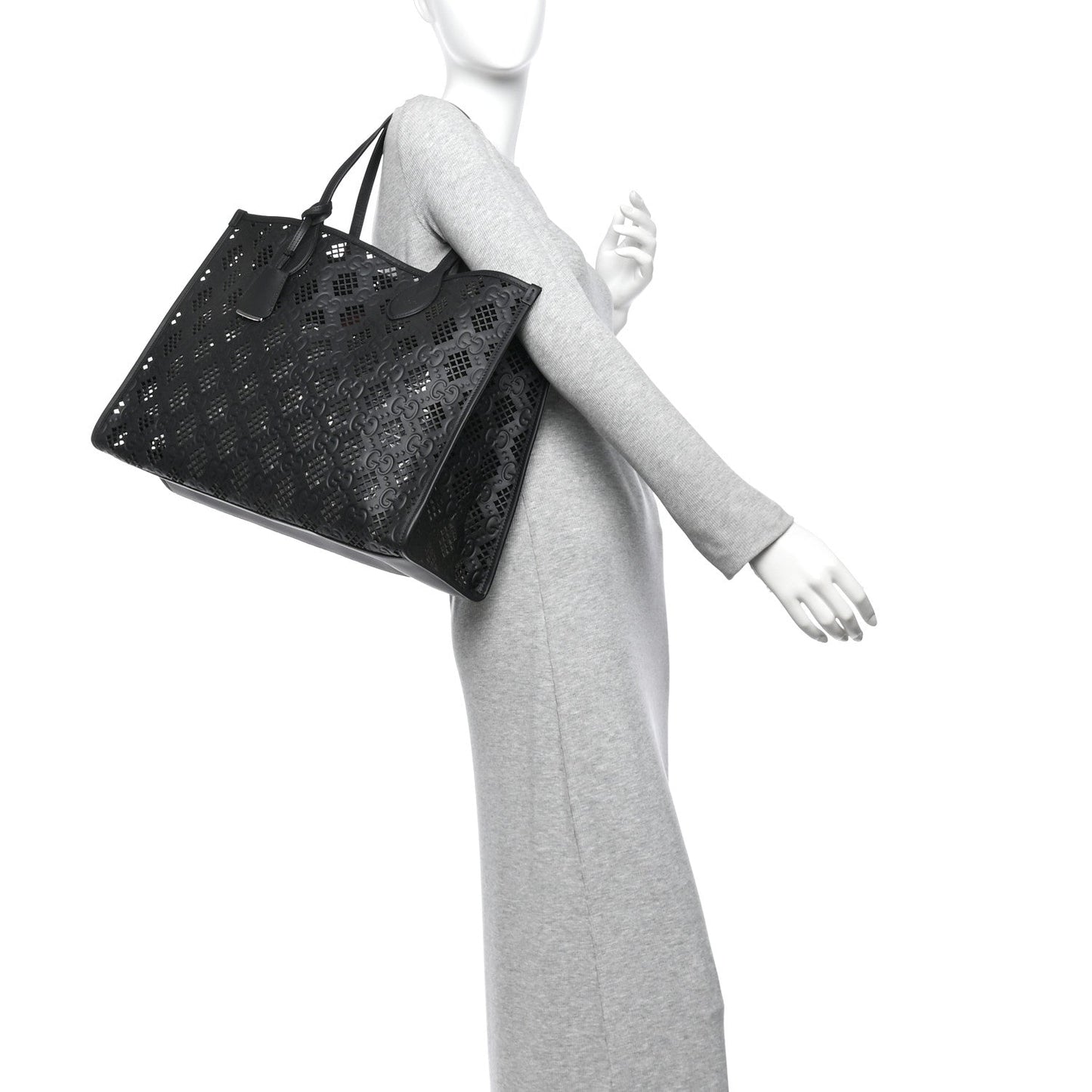 Calfskin GG Monogram Diamond Cut Medium Ophidia Tote Bag Black