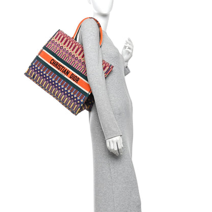 Canvas Embroidered Large Mexican Crafts Book Tote Orange Multicolor