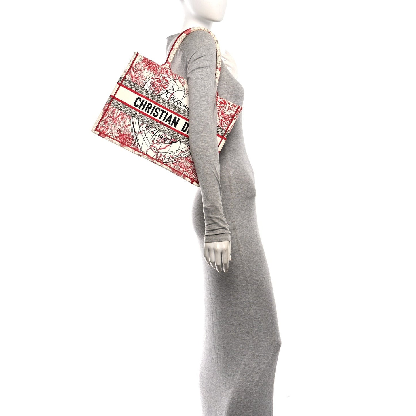 Canvas Embroidered Medium Dioramour D-Royaume Book Tote Red Multicolor