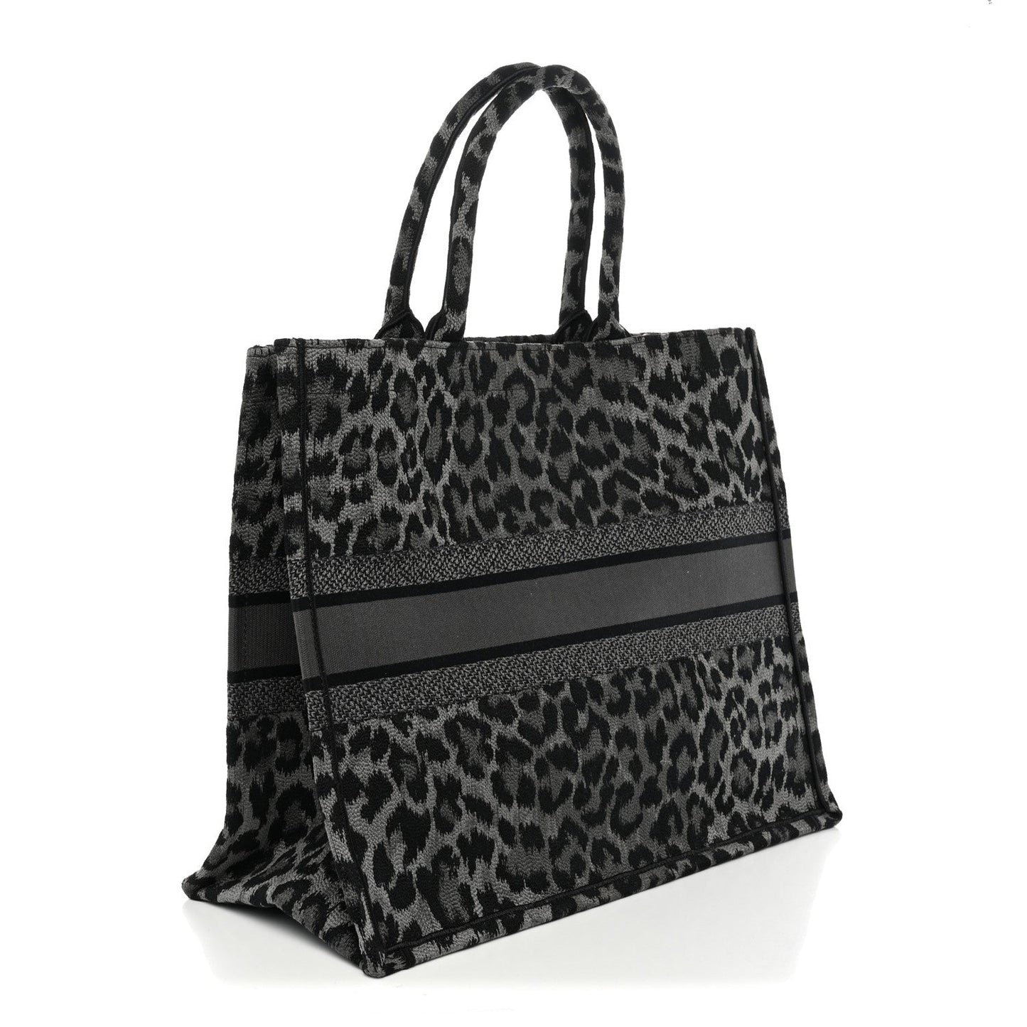 Canvas Mizza Embroidered Large Leopard Book Tote Grey