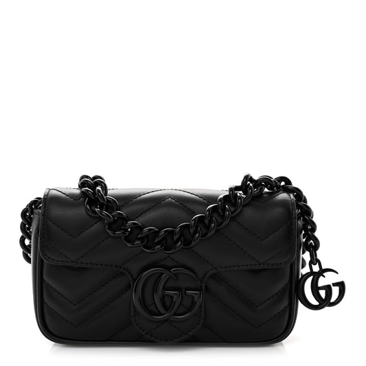 Calfskin Matelasse Monochrome GG Marmont Chain Belt Bag Black