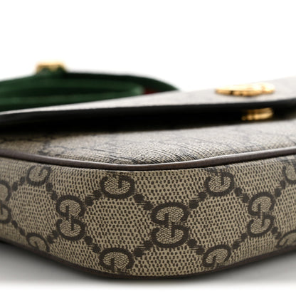 GG Supreme Monogram Textured Dollar Calfskin Web Mini Ophidia Envelope Shoulder Bag Beige Ebony