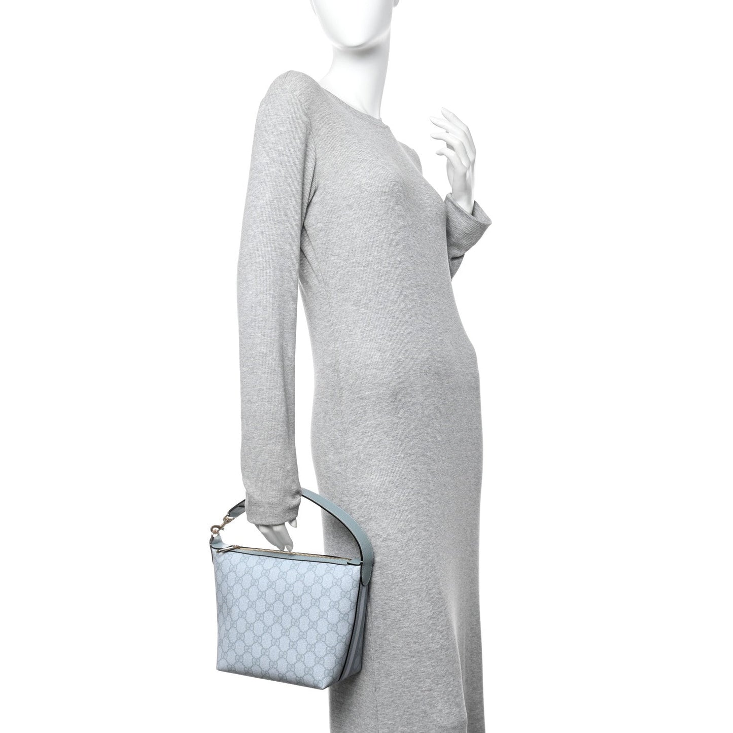 GG Supreme Monogram Textured Calfskin Web Super Mini Ophidia Shoulder Bag Light Blue