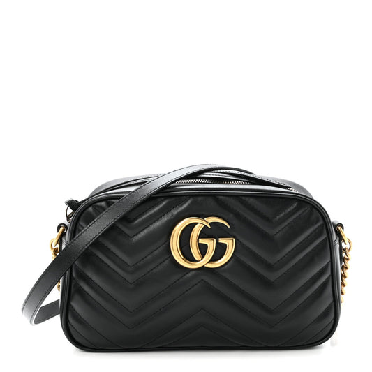 Calfskin Matelasse Small GG Marmont Chain Shoulder Bag Black