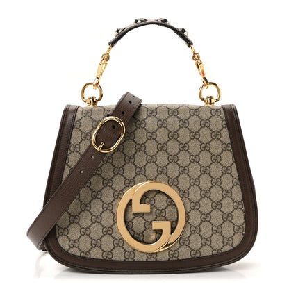 GG Supreme Monogram Textured Dollar Calfskin Web Medium Blondie Top Handle Shoulder Flap Bag Beige Ebony New Acero