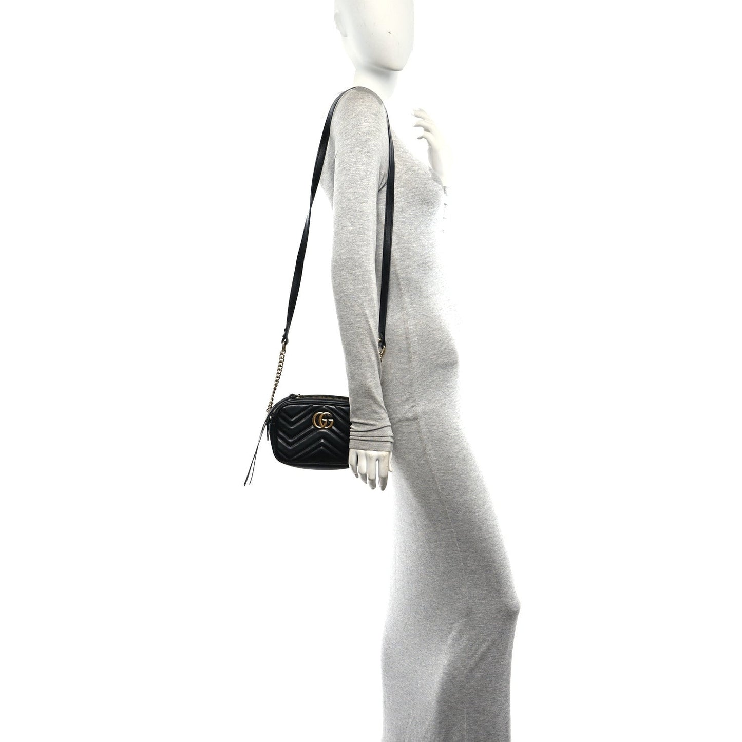 Calfskin Matelasse Small GG Marmont Chain Shoulder Bag Black