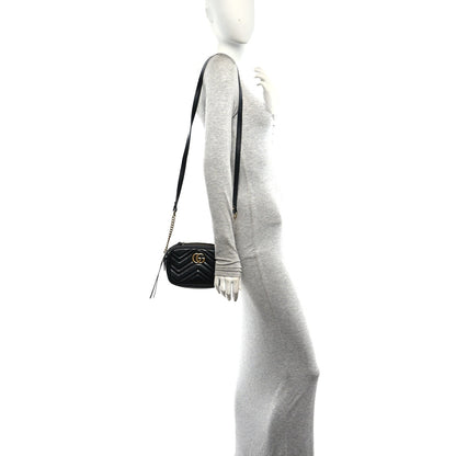 Calfskin Matelasse Small GG Marmont Chain Shoulder Bag Black
