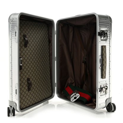 GG Supreme Monogram Aluminium Porter Medium Trolley Suitcase Silver