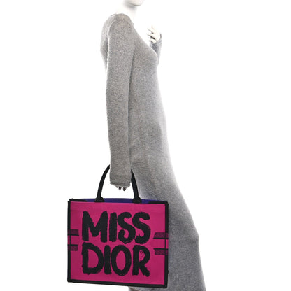 Canvas Embroidered Large Miss Dior Graffiti Book Tote Fuchsia Purple