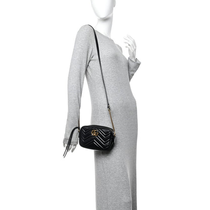 Calfskin Matelasse Mini GG Marmont Chain Shoulder Bag Black