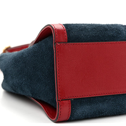 Suede Calfskin Web Small Ophidia Tote Bag New Blue Romantic Cherry