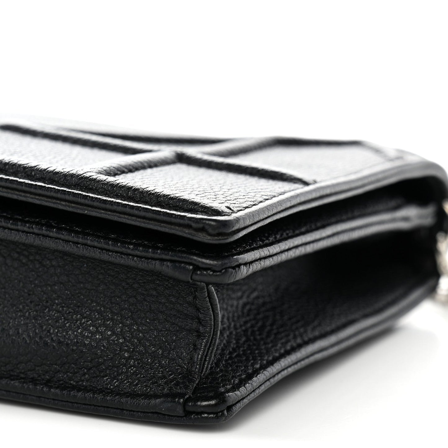 Grained Calfskin Diorama Wallet on Chain Pouch Black