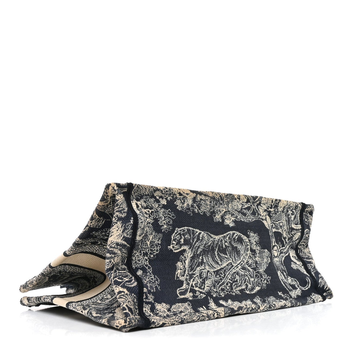 Canvas Embroidered Medium Toile De Jouy Reverse Book Tote Blue
