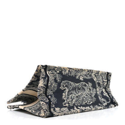Canvas Embroidered Medium Toile De Jouy Reverse Book Tote Blue