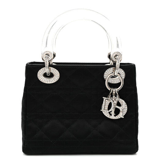 Satin Swarovski Crystal Acrylic PVC Cannage Mini Lady Dior Black
