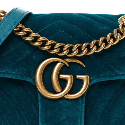 Velvet Matelasse Mini GG Marmont Shoulder Bag Pavone Cyan