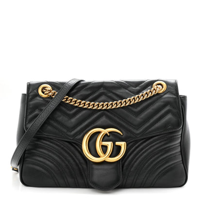 Calfskin Matelasse Medium GG Marmont Shoulder Bag Black