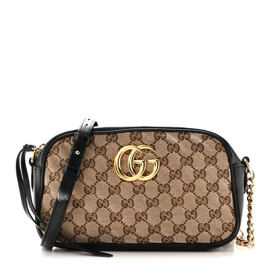 Monogram Matelasse Diagonal Small GG Marmont Chain Shoulder Bag Beige Black Beige Black