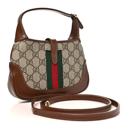 GG Supreme Monogram Azalea Calfskin Web Mini Jackie 1961 Hobo Beige Ebony Brown Sugar