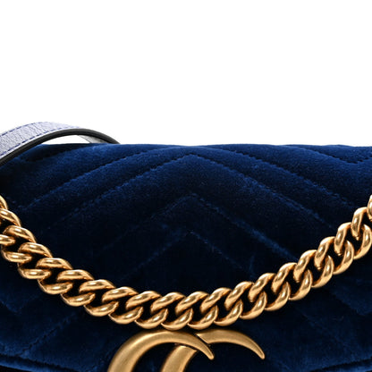 Velvet Matelasse Small GG Marmont Shoulder Bag Cobalt Blue