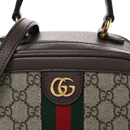 GG Supreme Monogram Textured Dollar Calfskin Mini Ophidia Top Handle Square Shoulder Bag Beige Ebony New Acero