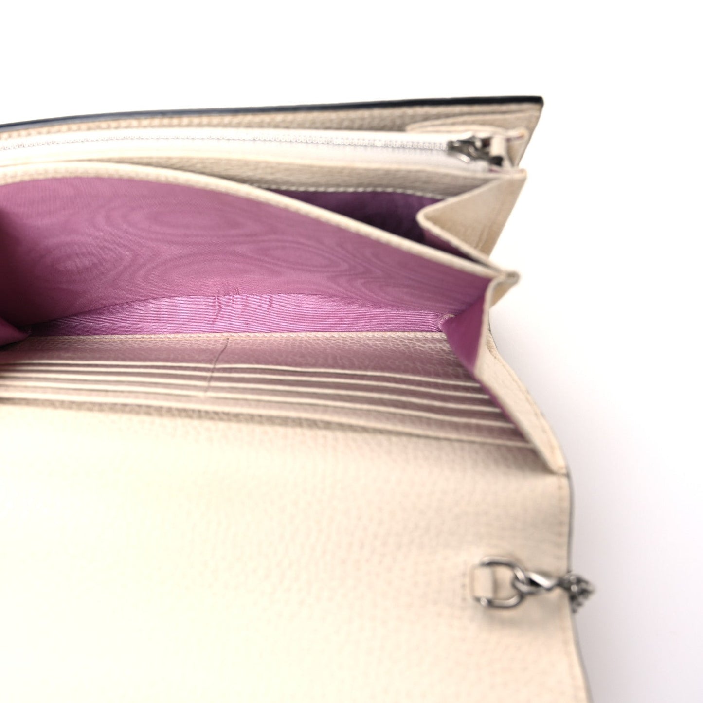 Dollar Calfskin Mini Dionysus Chain Wallet Mystic White