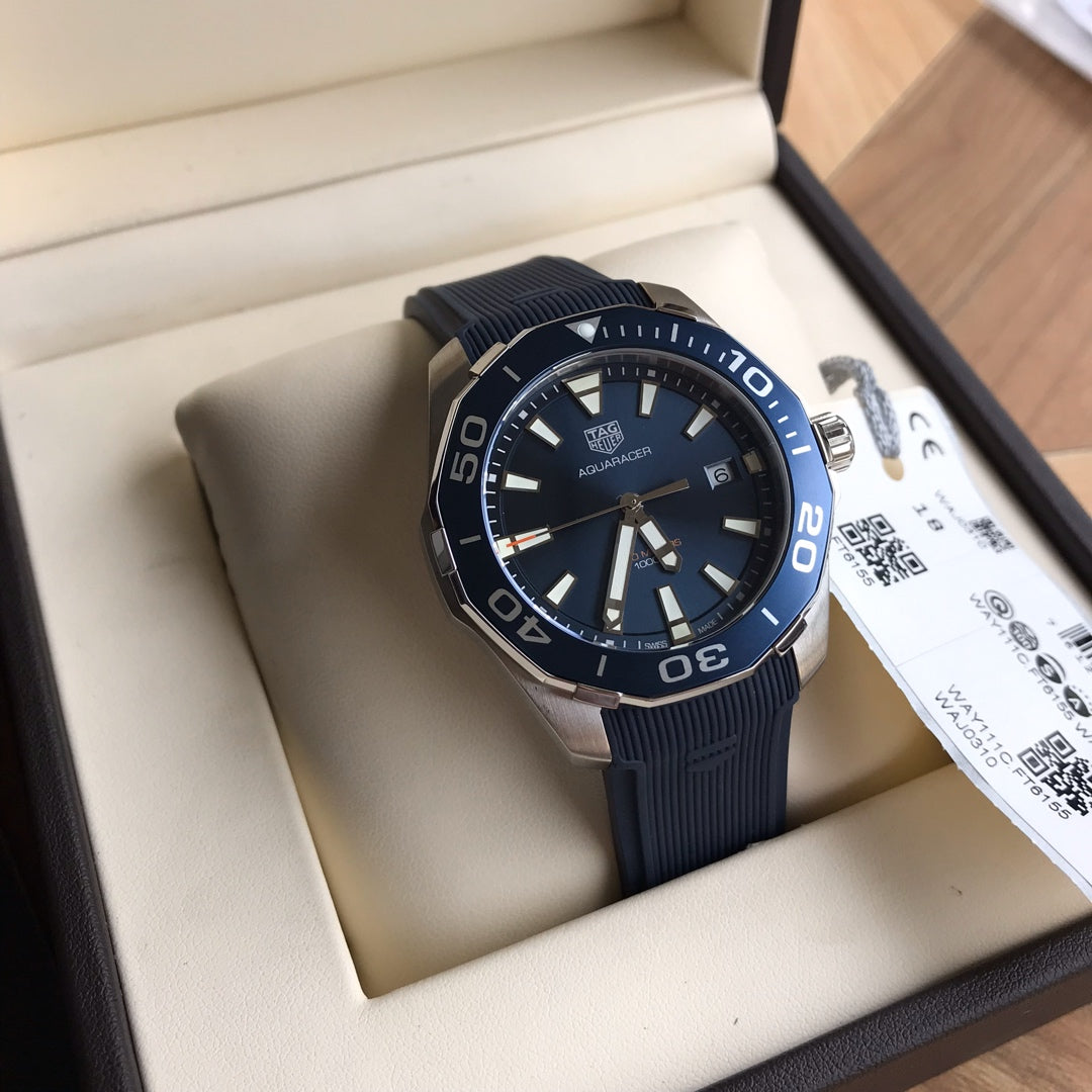 Tag Heuer Aquaracer Blue Dial Blue Rubber Strap Watch for Men - WAY111C.FT6155