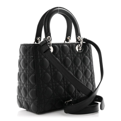 Grained Calfskin Cannage Medium Lady Dior Black