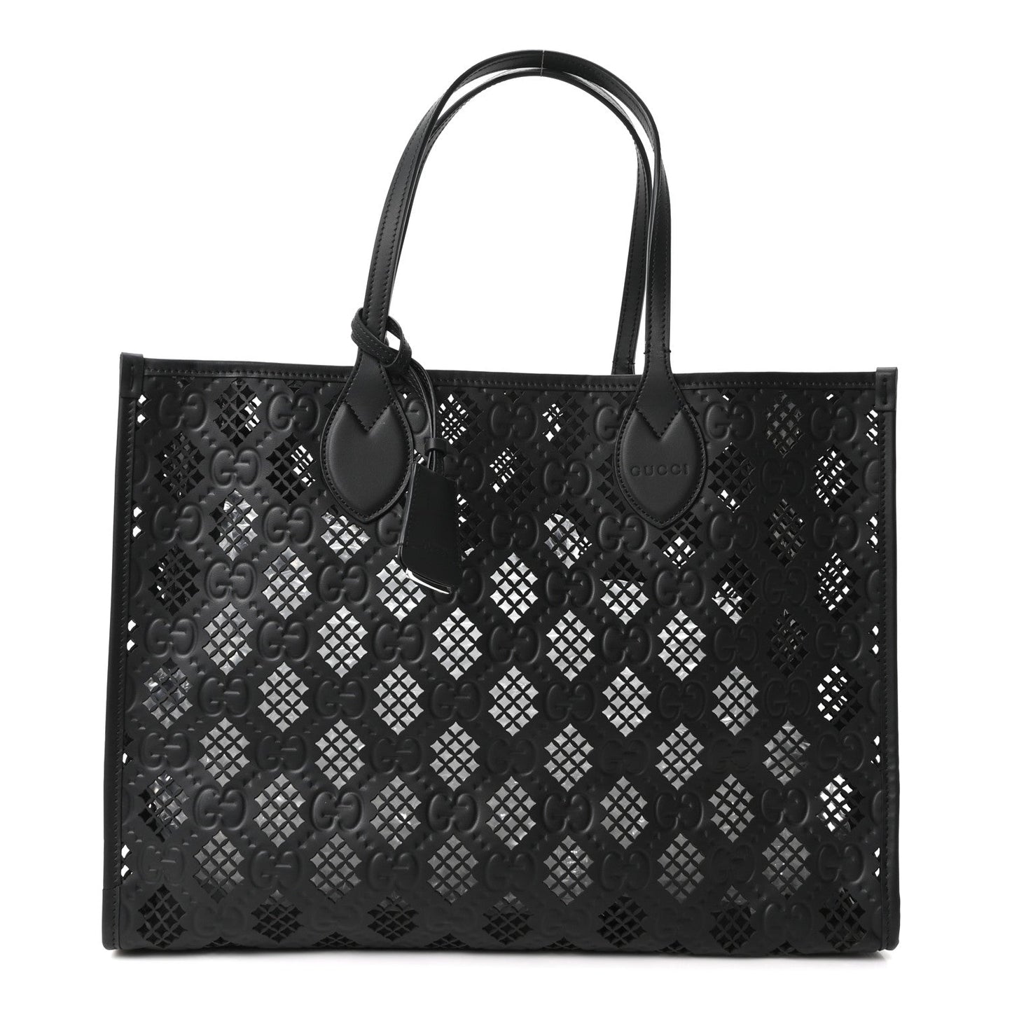 Calfskin GG Monogram Diamond Cut Medium Ophidia Tote Bag Black