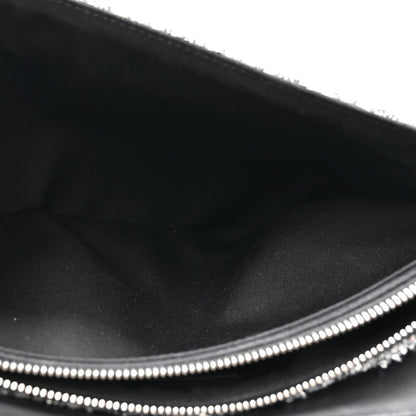 Tweed Saddle Crossbody Bag Black Silver