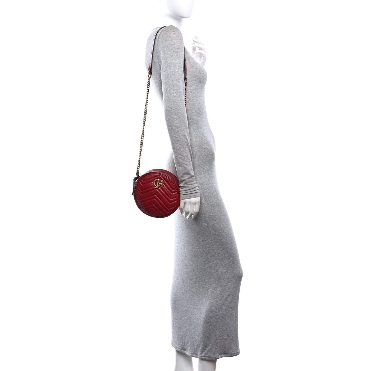 Glazed Calfskin Matelasse Heart Mini GG Marmont Round Shoulder Bag Romantic Cerise