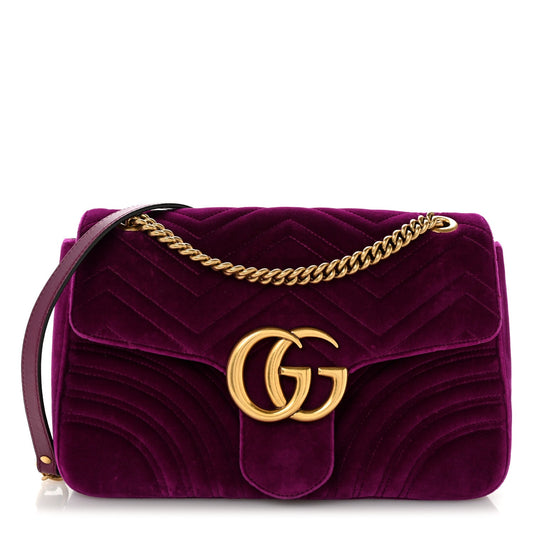 Velvet Matelasse Medium GG Marmont Shoulder Bag Fuchsia Violet Cyclamen