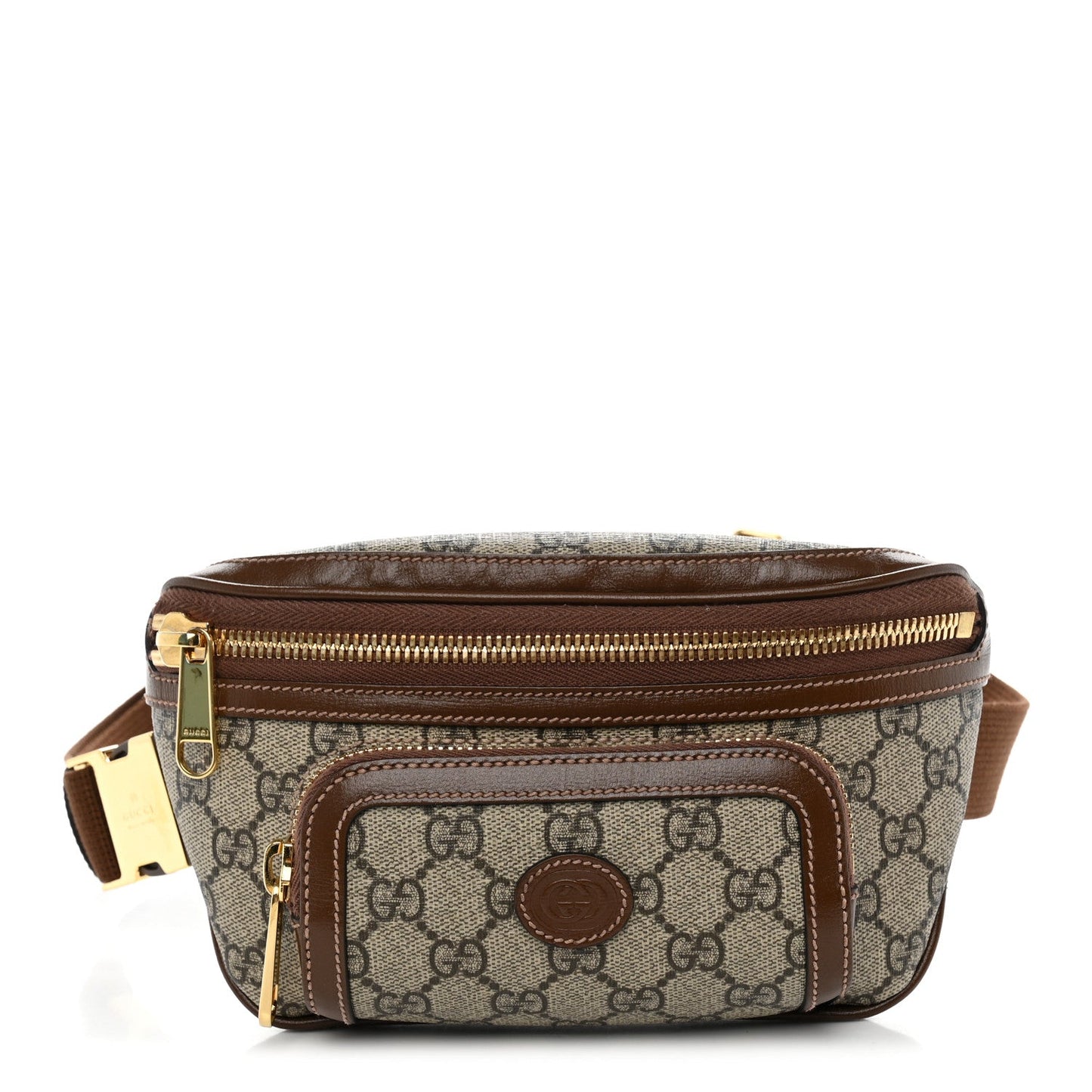 GG Supreme Monogram Textured Calfskin Retro Interlocking G Belt Bag Beige Ebony Brown Sugar