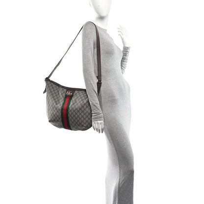 GG Supreme Monogram Web Ophidia Half Moon Hobo Brown
